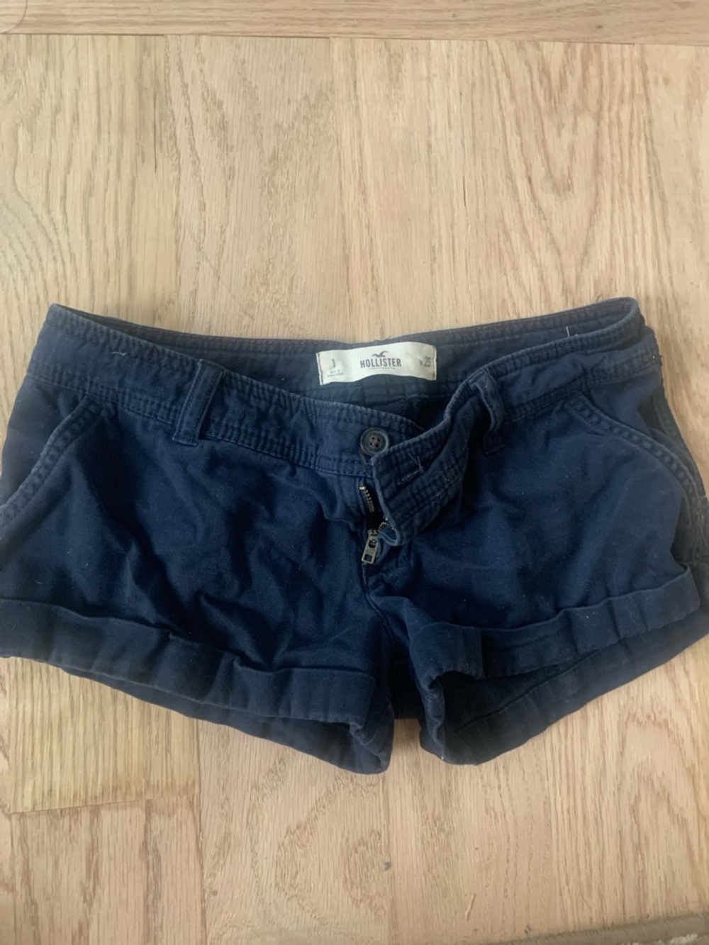 Hollister Women's Dark Navy Cotton Roll-Hem Shorts